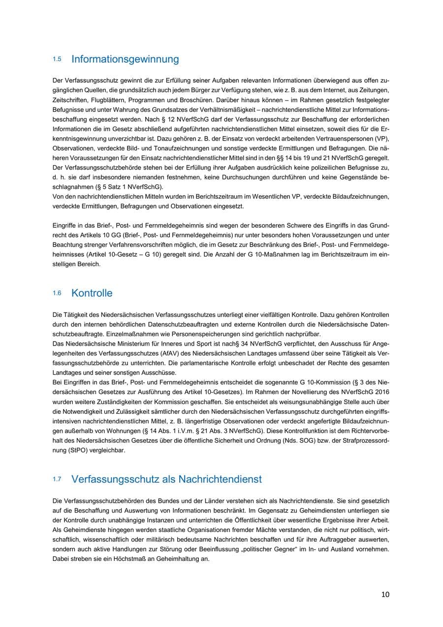 Seite 10 des Verfassungsschutzbericht 2018 Niedersachsen