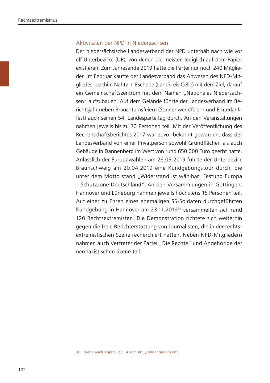 Seite 104 des Verfassungsschutzbericht 2019 Niedersachsen