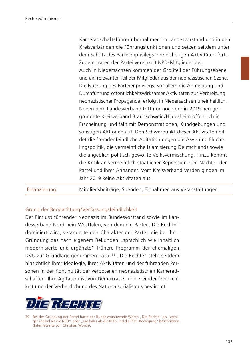 Seite 107 des Verfassungsschutzbericht 2019 Niedersachsen