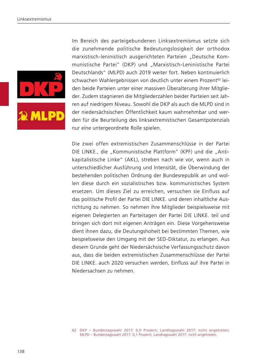 Seite 140 des Verfassungsschutzbericht 2019 Niedersachsen