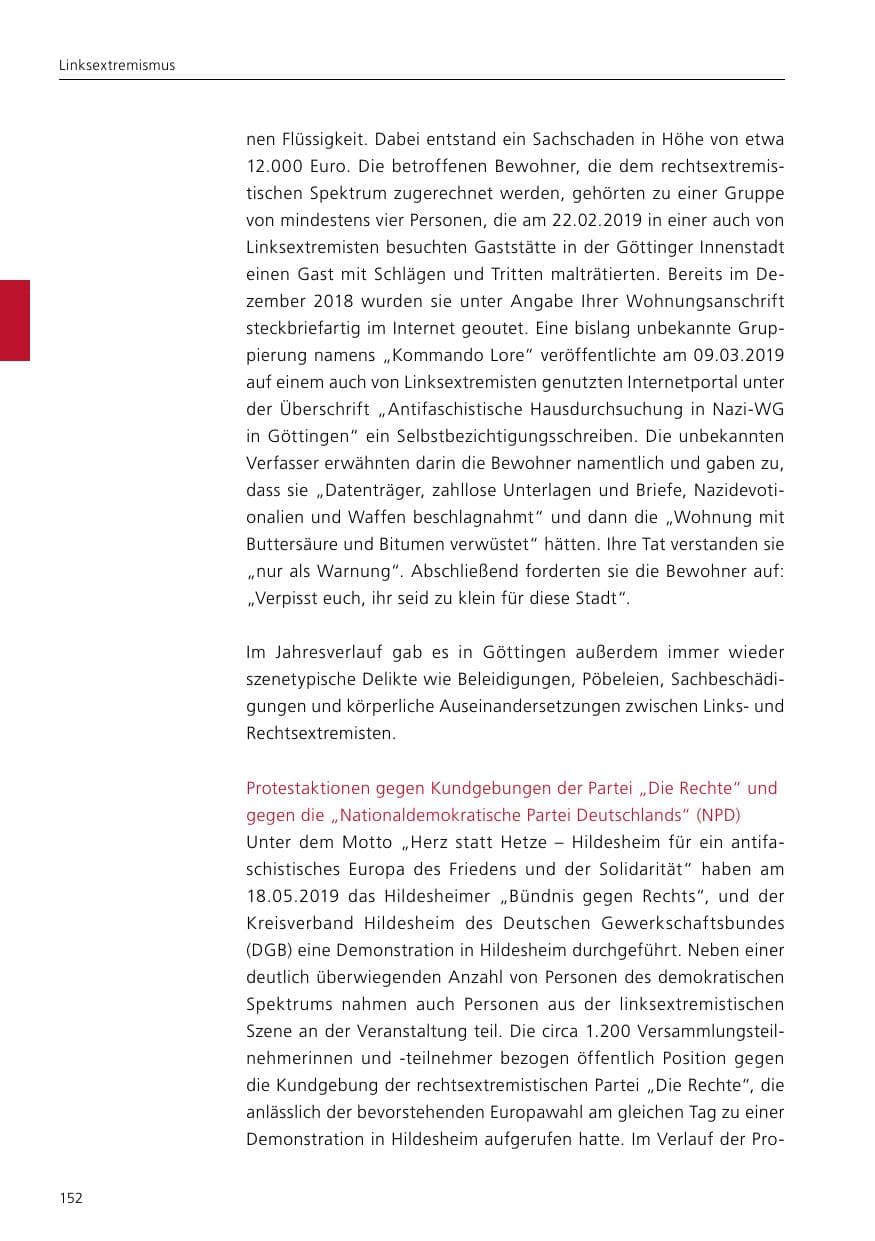 Seite 154 des Verfassungsschutzbericht 2019 Niedersachsen