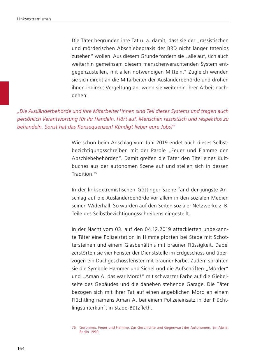 Seite 166 des Verfassungsschutzbericht 2019 Niedersachsen