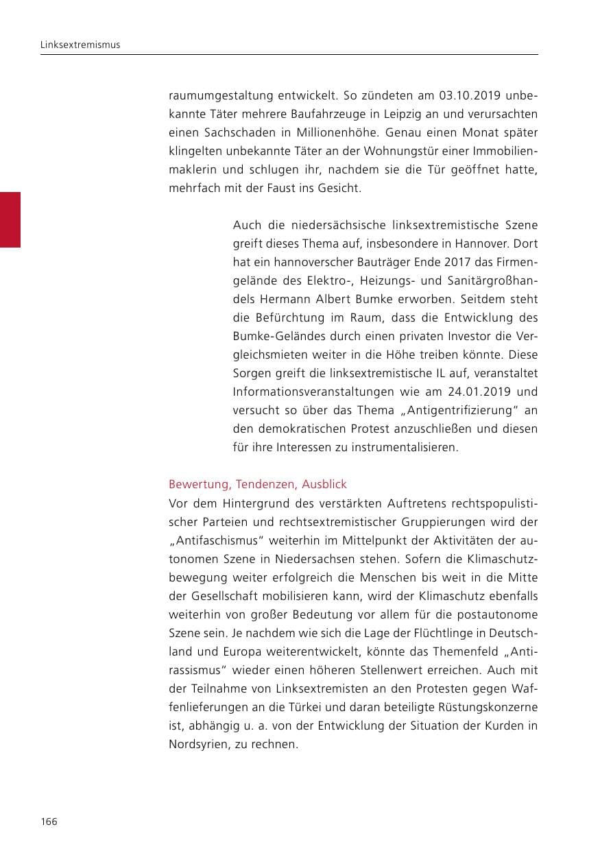Seite 168 des Verfassungsschutzbericht 2019 Niedersachsen