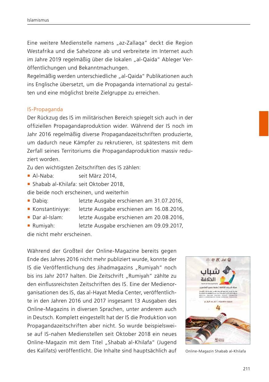 Seite 213 des Verfassungsschutzbericht 2019 Niedersachsen