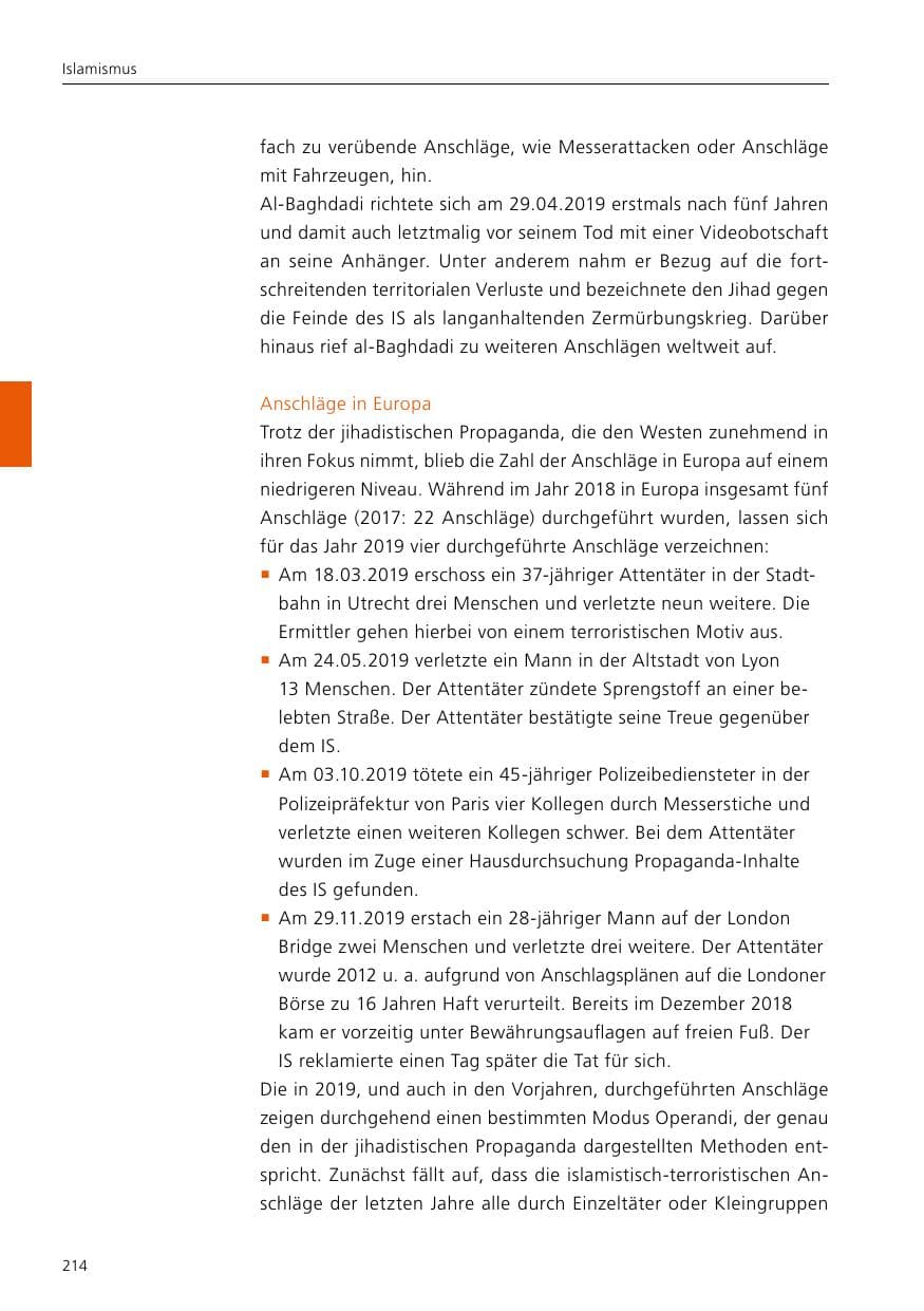 Seite 216 des Verfassungsschutzbericht 2019 Niedersachsen