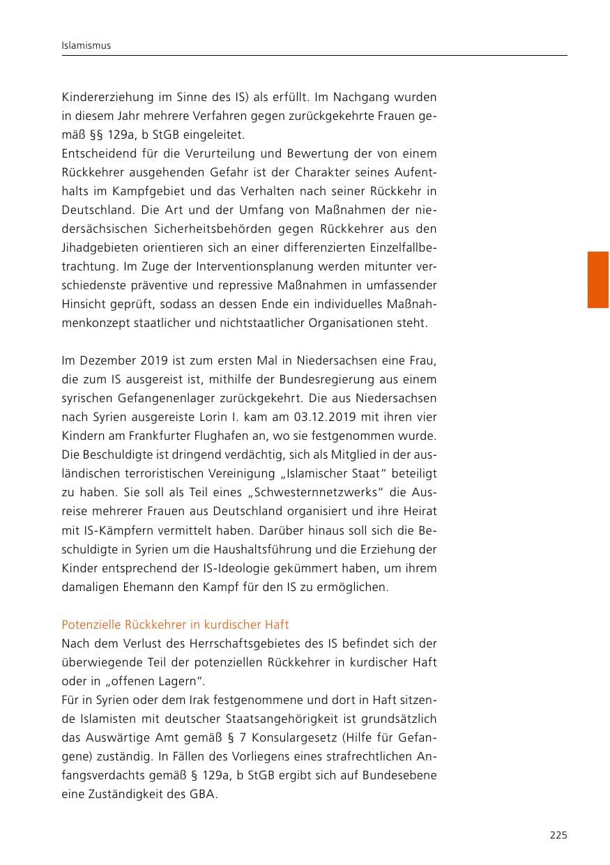 Seite 227 des Verfassungsschutzbericht 2019 Niedersachsen