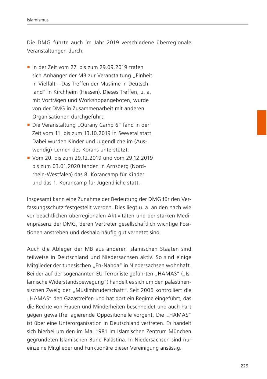 Seite 231 des Verfassungsschutzbericht 2019 Niedersachsen
