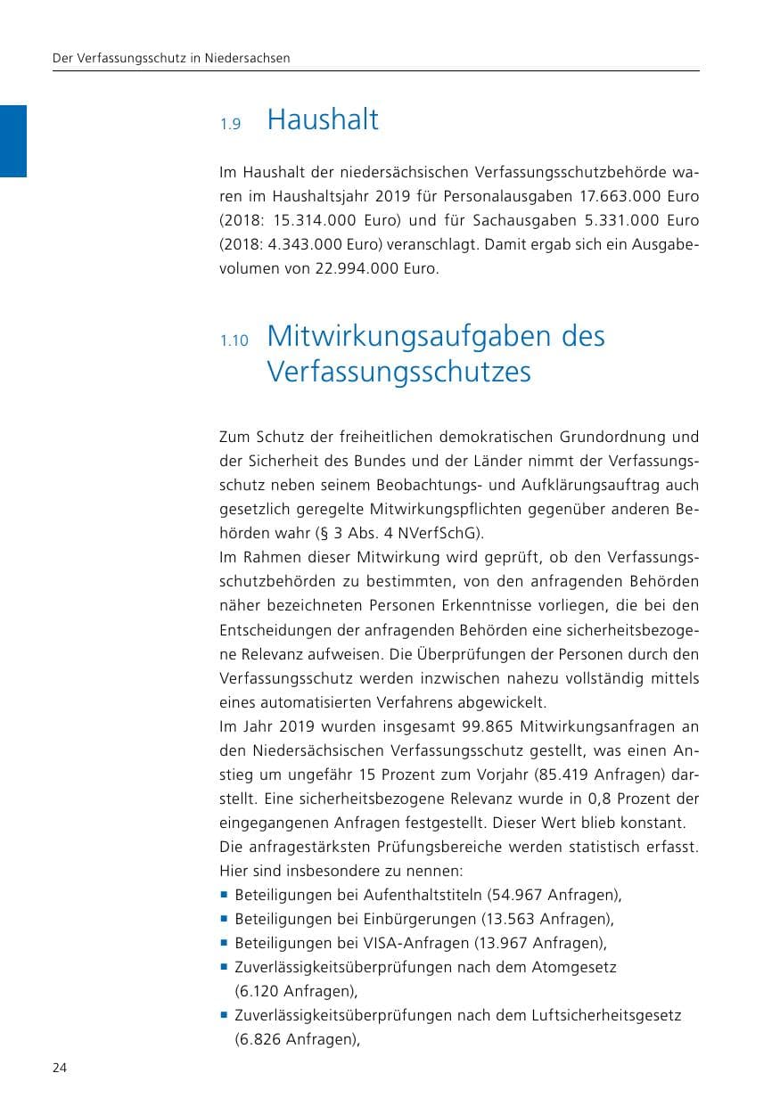 Seite 26 des Verfassungsschutzbericht 2019 Niedersachsen