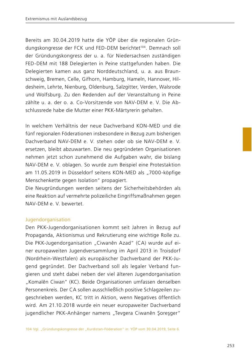 Seite 255 des Verfassungsschutzbericht 2019 Niedersachsen