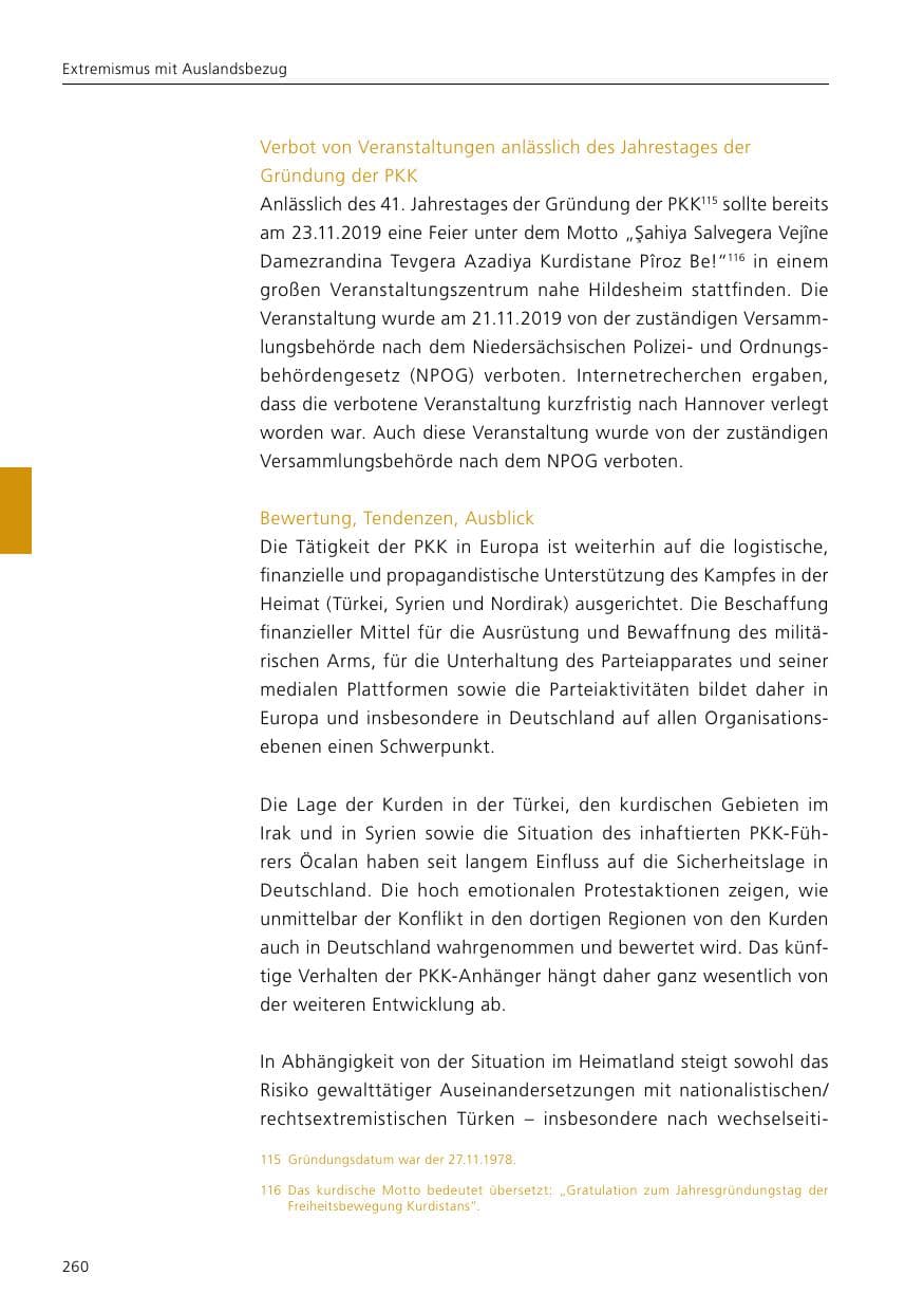 Seite 262 des Verfassungsschutzbericht 2019 Niedersachsen
