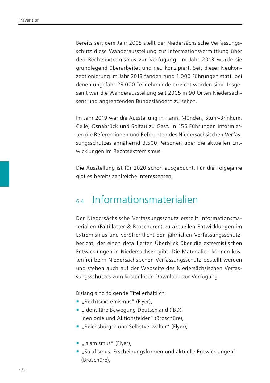 Seite 274 des Verfassungsschutzbericht 2019 Niedersachsen