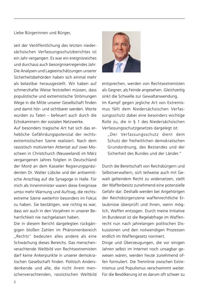 Seite 4 des Verfassungsschutzbericht 2019 Niedersachsen
