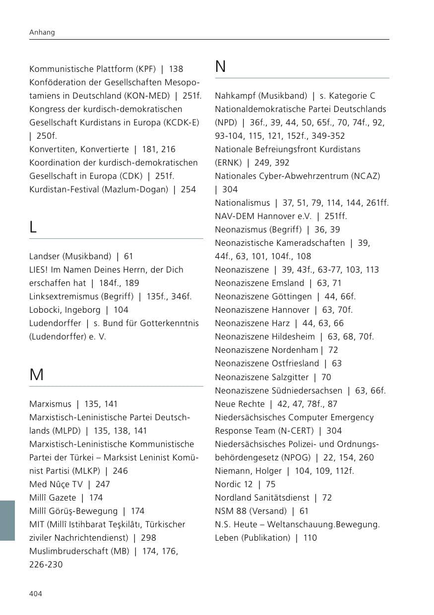 Seite 406 des Verfassungsschutzbericht 2019 Niedersachsen