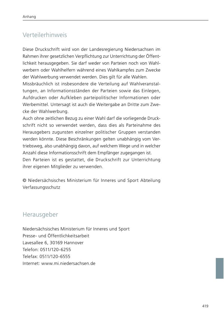Seite 421 des Verfassungsschutzbericht 2019 Niedersachsen