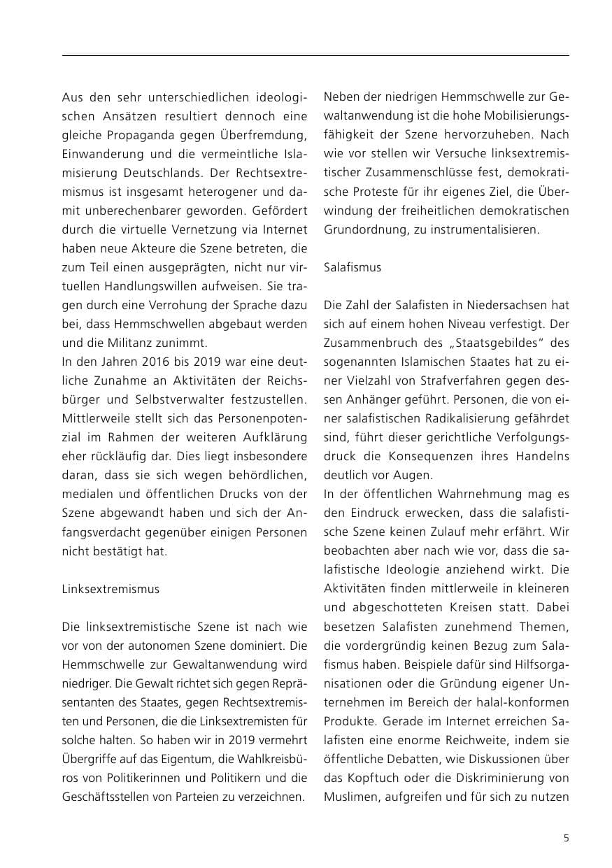 Seite 7 des Verfassungsschutzbericht 2019 Niedersachsen
