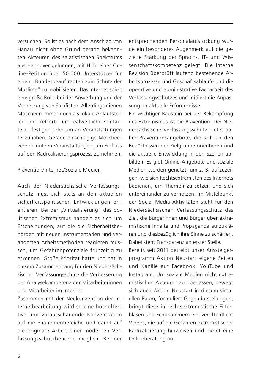 Seite 8 des Verfassungsschutzbericht 2019 Niedersachsen