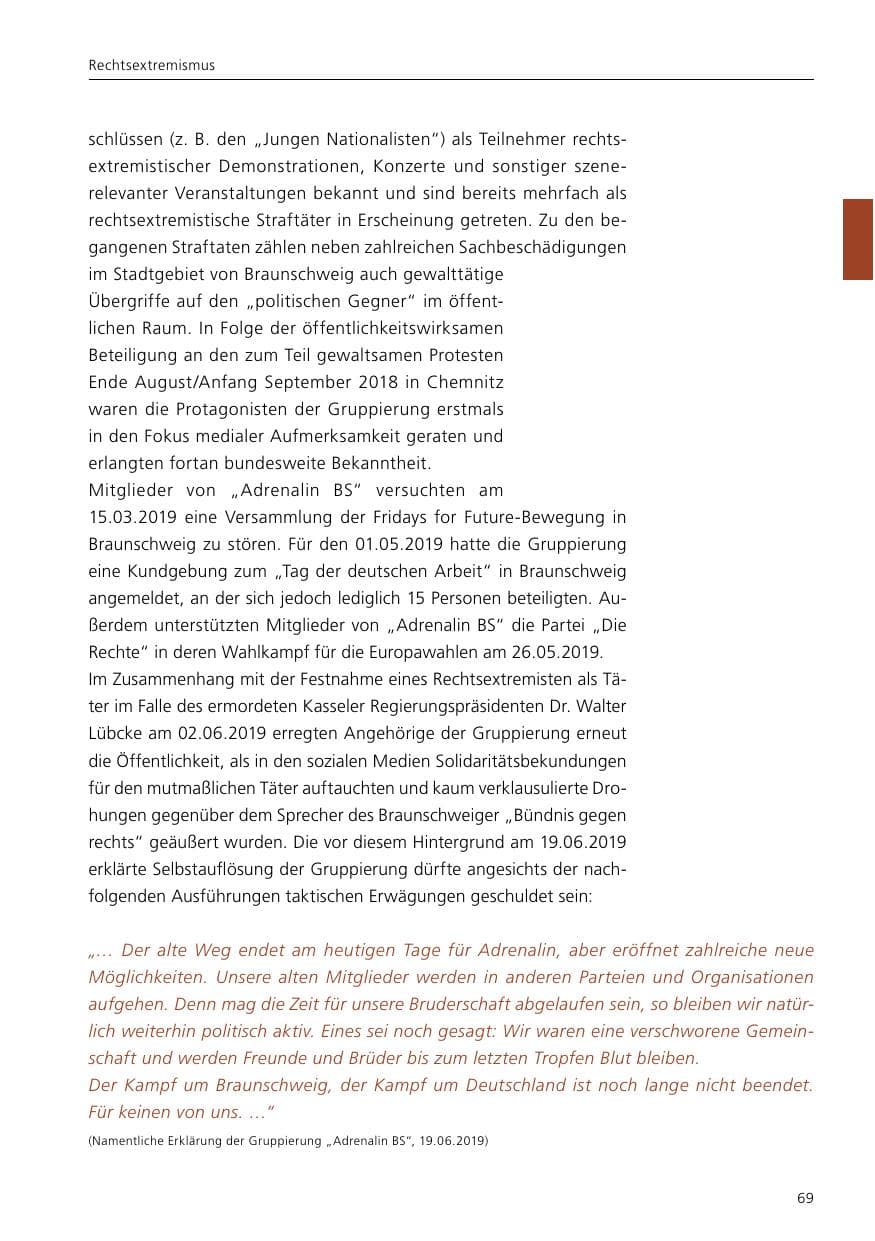 Seite 71 des Verfassungsschutzbericht 2019 Niedersachsen
