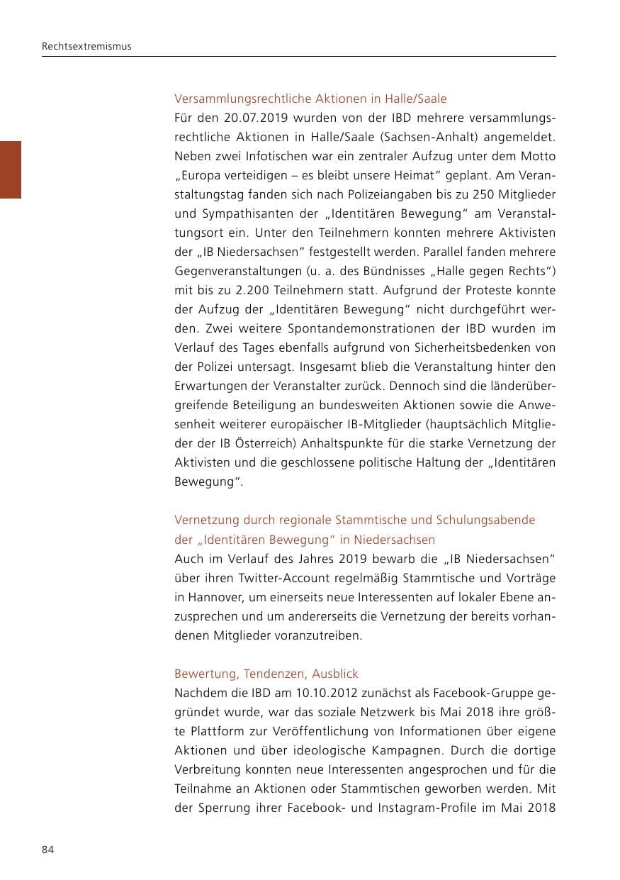Seite 86 des Verfassungsschutzbericht 2019 Niedersachsen
