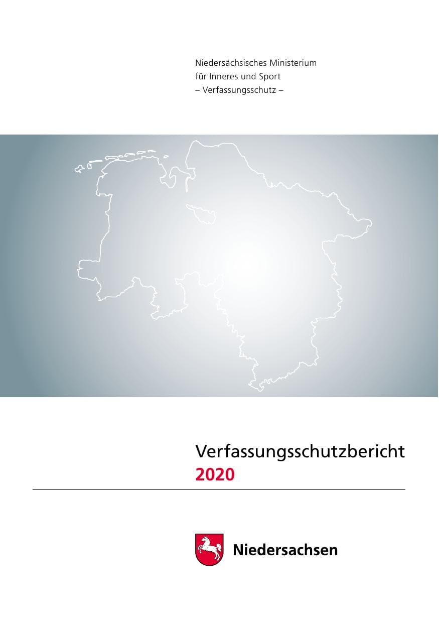 Seite 1 des Verfassungsschutzbericht 2020 Niedersachsen