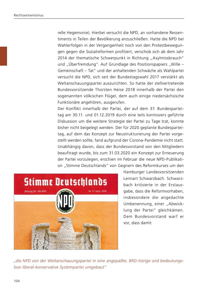 Seite 106 des Verfassungsschutzbericht 2020 Niedersachsen