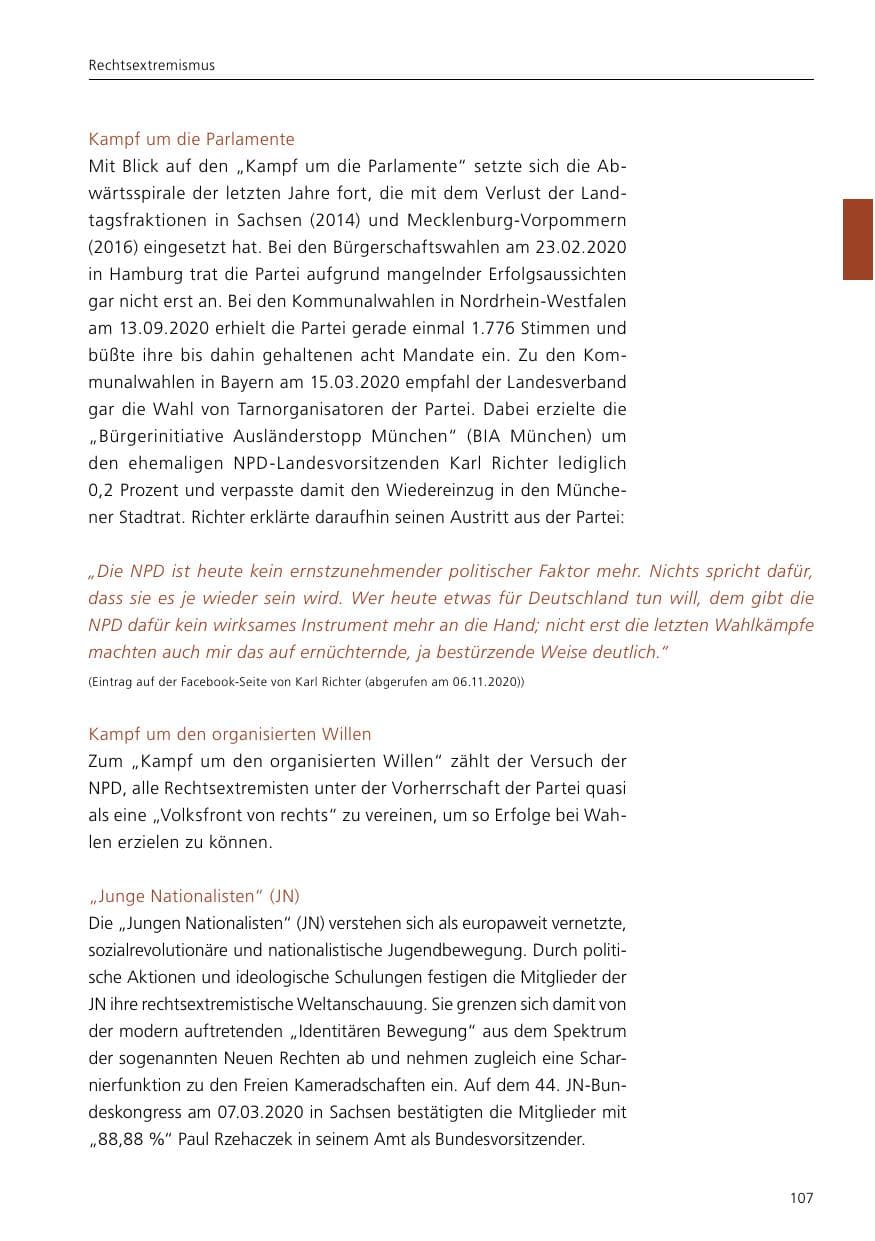 Seite 109 des Verfassungsschutzbericht 2020 Niedersachsen