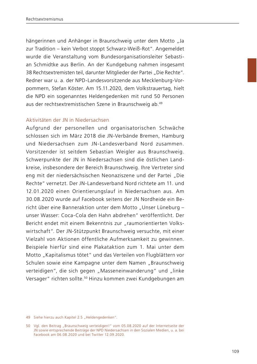 Seite 111 des Verfassungsschutzbericht 2020 Niedersachsen