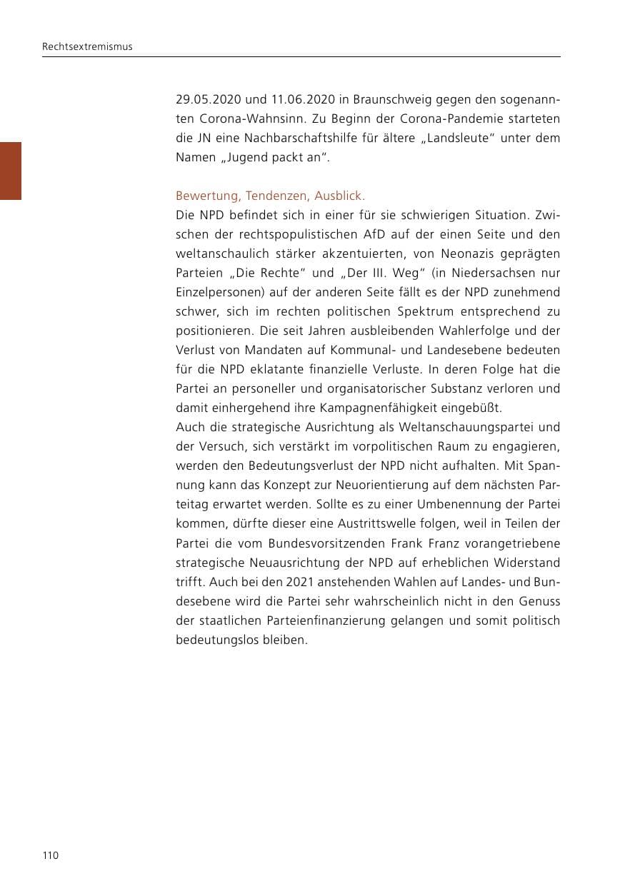 Seite 112 des Verfassungsschutzbericht 2020 Niedersachsen