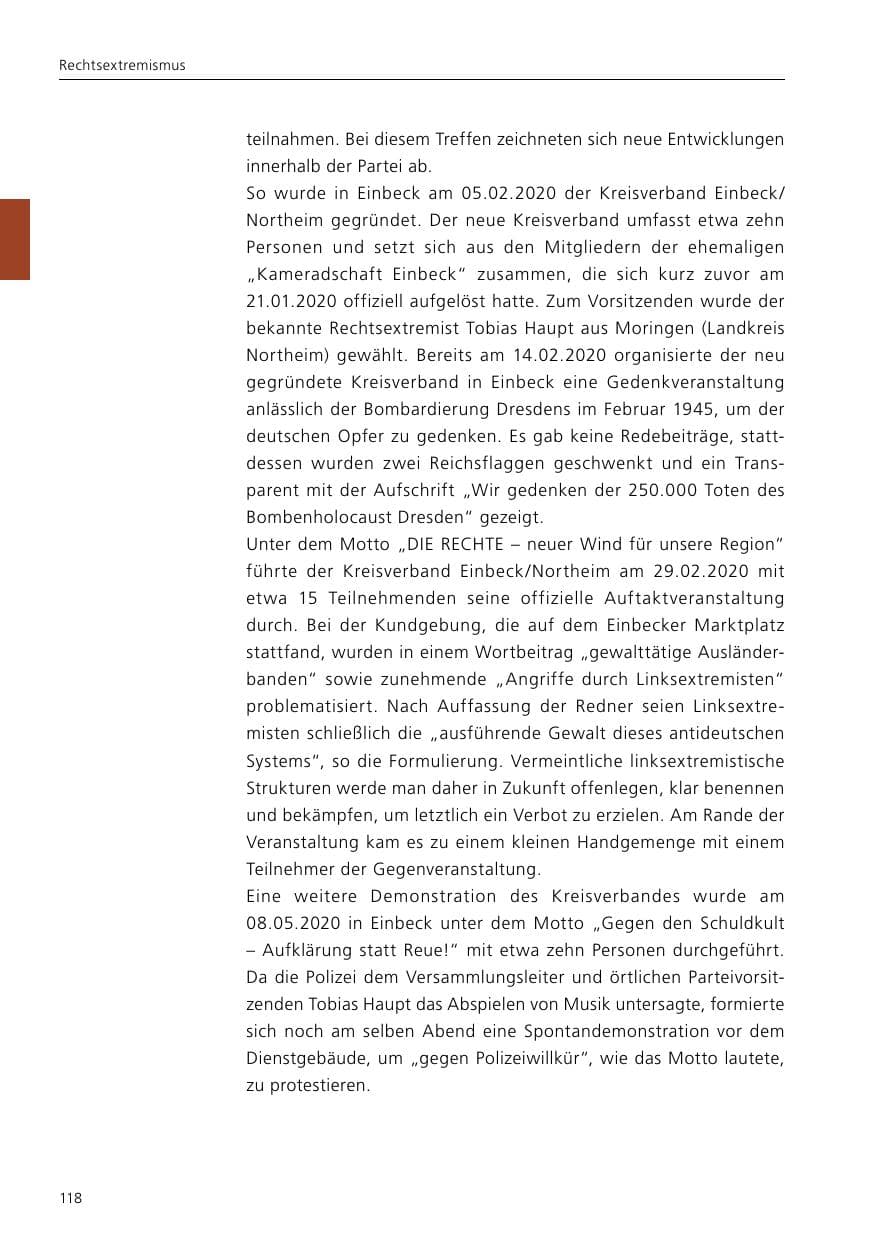 Seite 120 des Verfassungsschutzbericht 2020 Niedersachsen