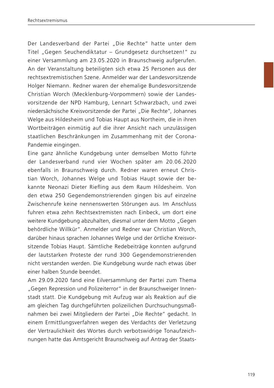 Seite 121 des Verfassungsschutzbericht 2020 Niedersachsen