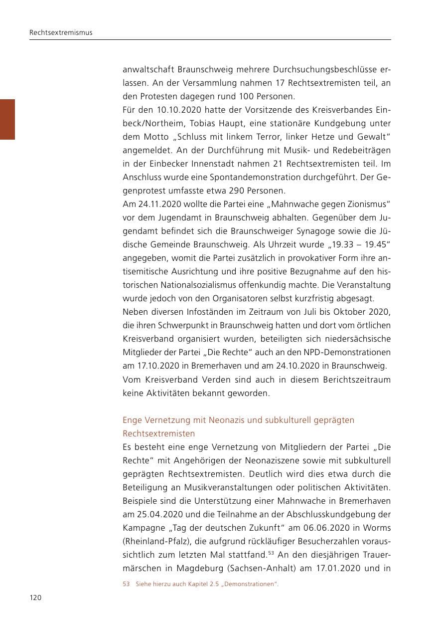 Seite 122 des Verfassungsschutzbericht 2020 Niedersachsen