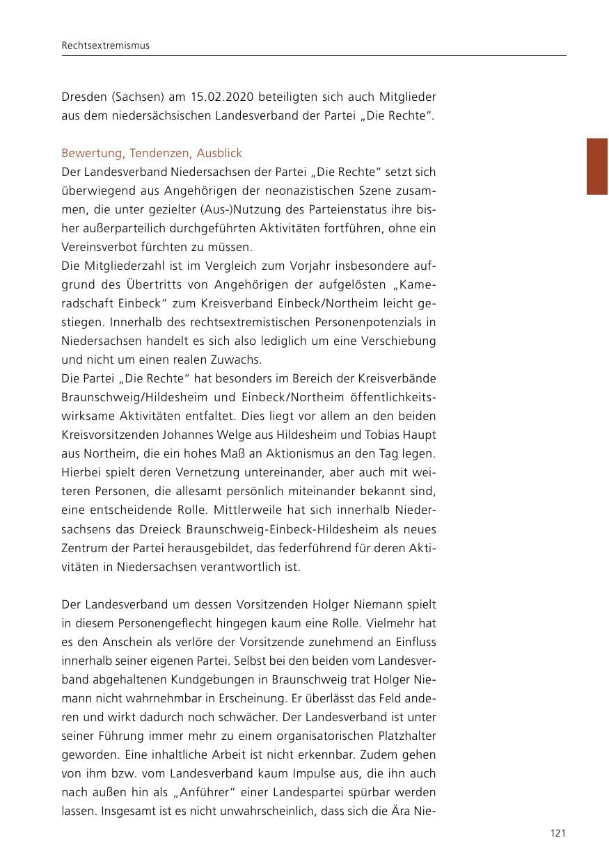Seite 123 des Verfassungsschutzbericht 2020 Niedersachsen