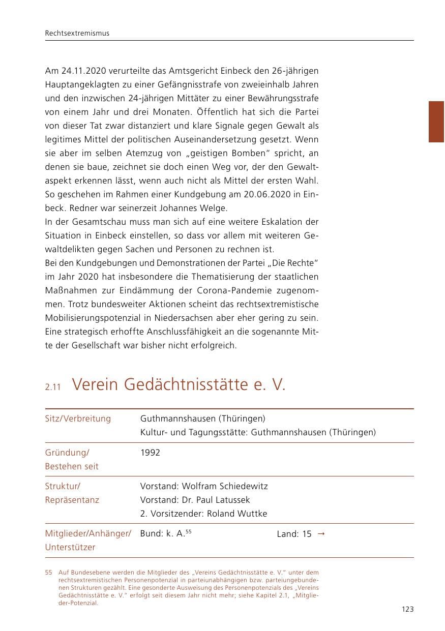 Seite 125 des Verfassungsschutzbericht 2020 Niedersachsen