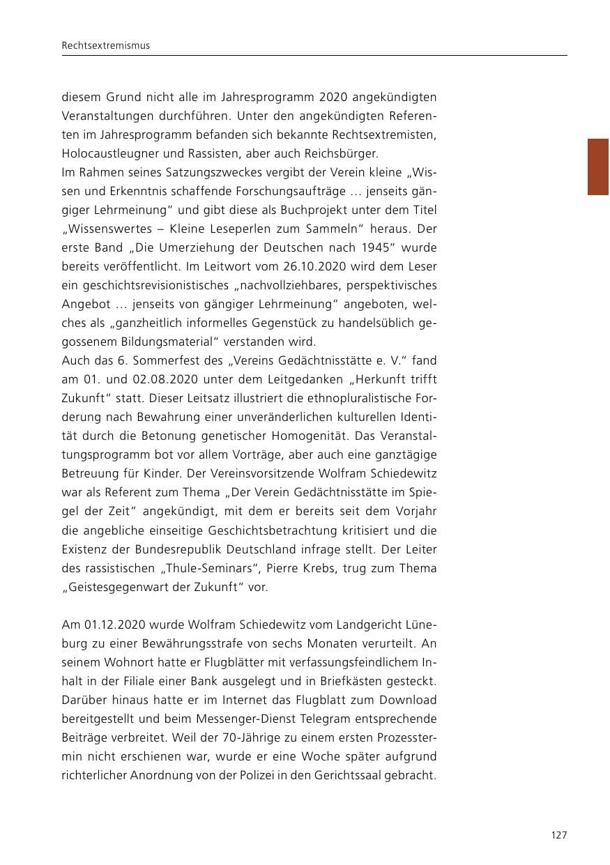 Seite 129 des Verfassungsschutzbericht 2020 Niedersachsen