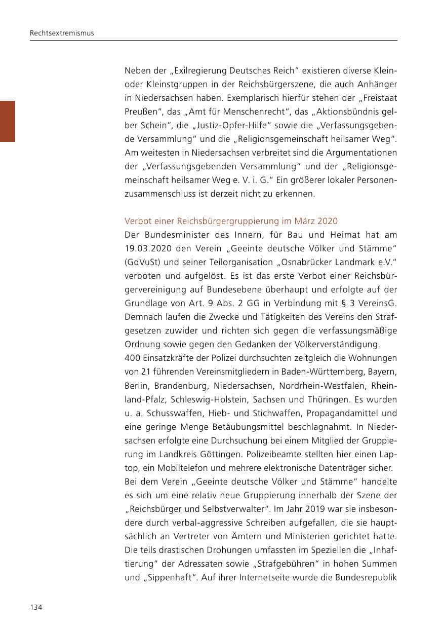 Seite 136 des Verfassungsschutzbericht 2020 Niedersachsen