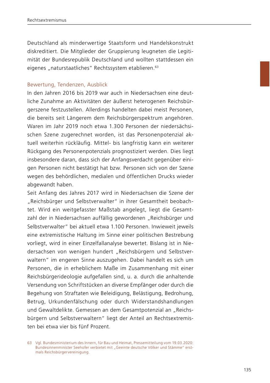 Seite 137 des Verfassungsschutzbericht 2020 Niedersachsen