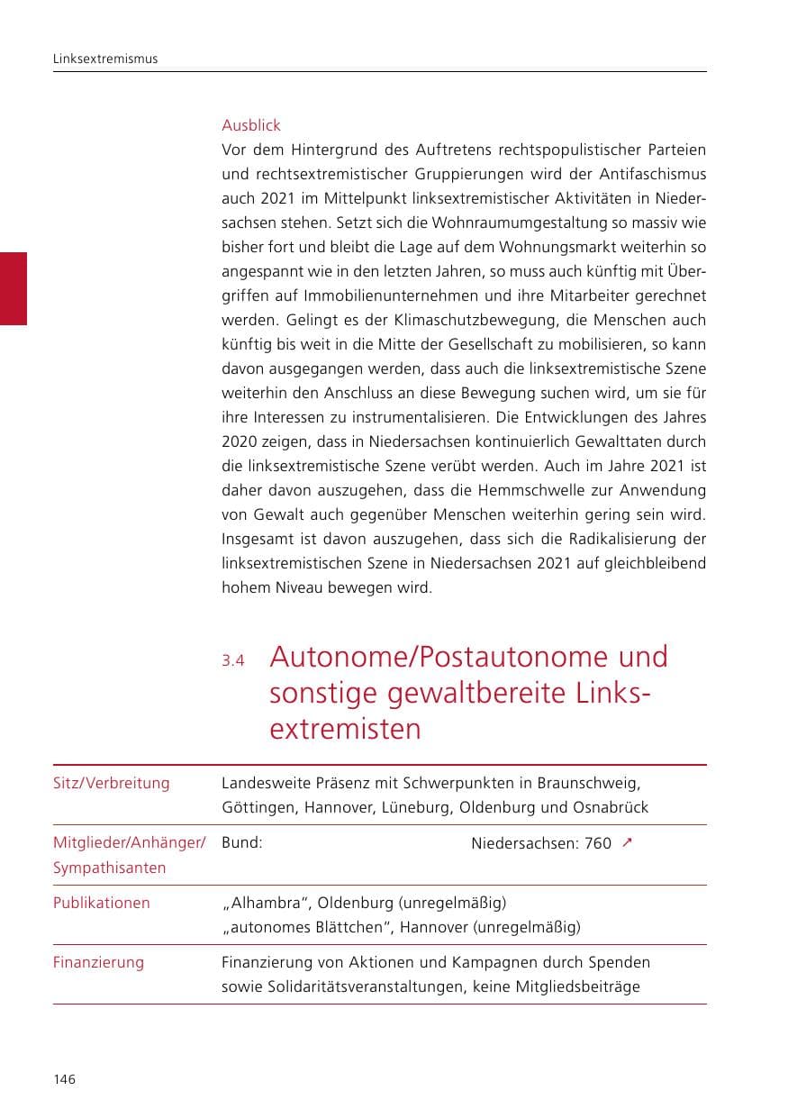 Seite 148 des Verfassungsschutzbericht 2020 Niedersachsen