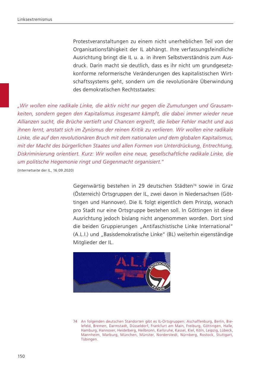 Seite 152 des Verfassungsschutzbericht 2020 Niedersachsen