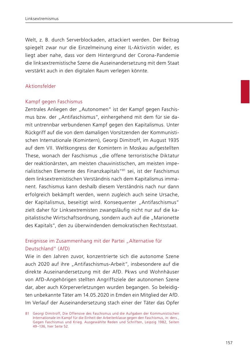 Seite 159 des Verfassungsschutzbericht 2020 Niedersachsen