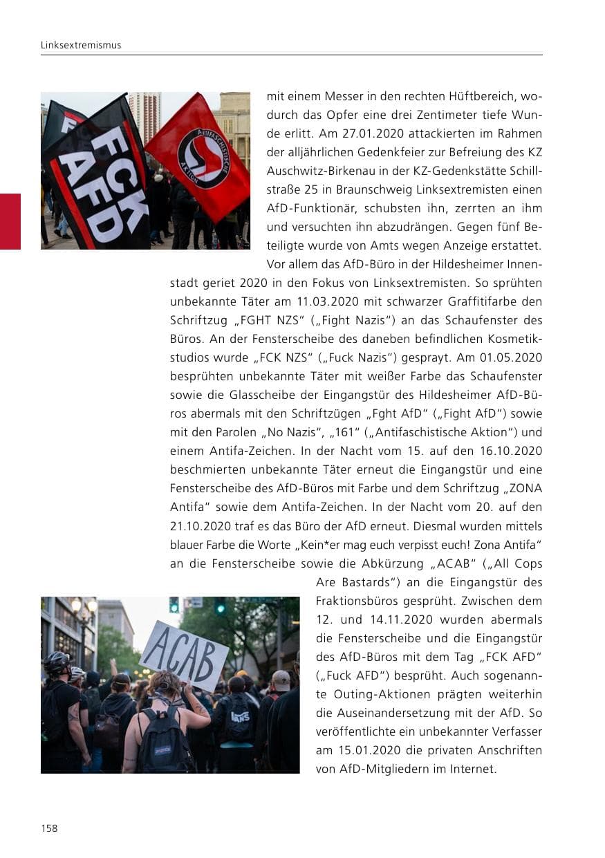 Seite 160 des Verfassungsschutzbericht 2020 Niedersachsen