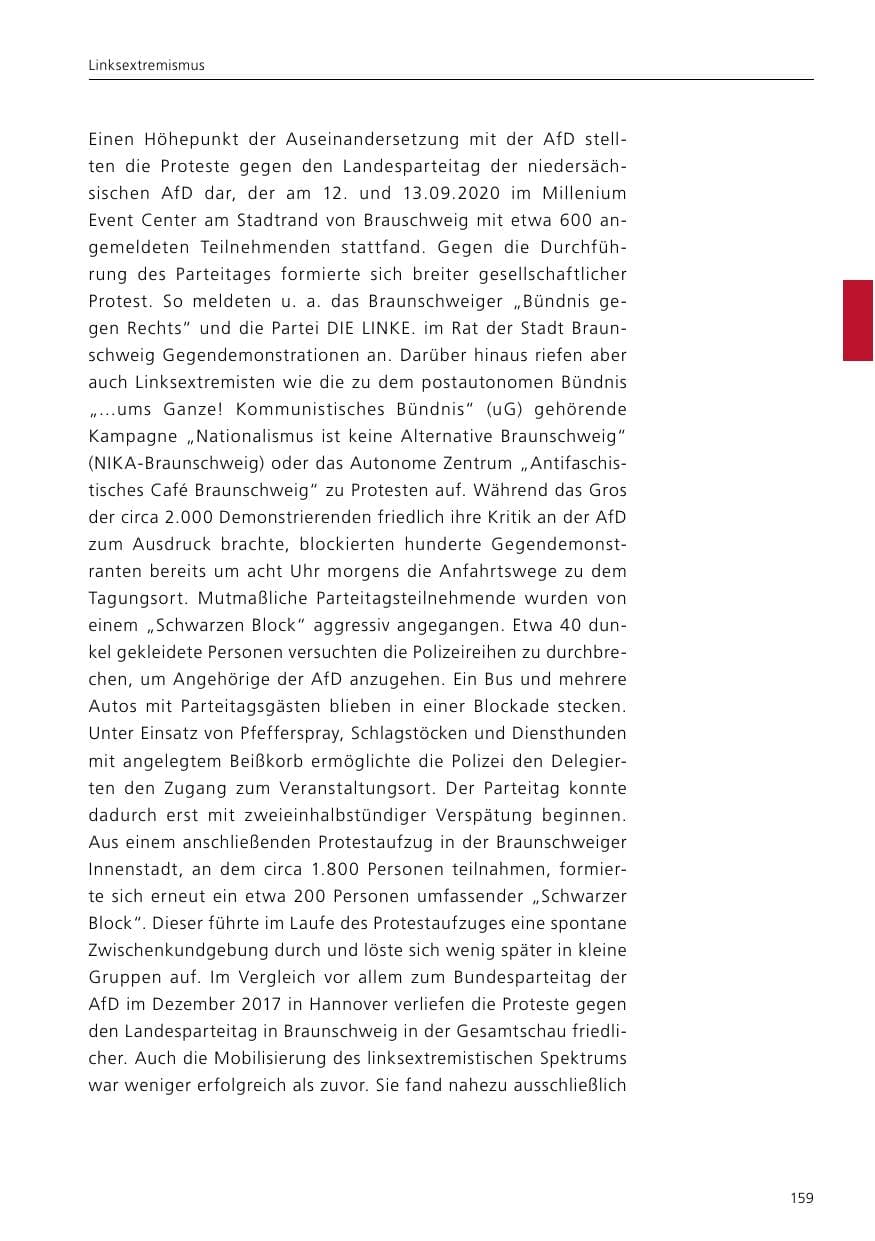 Seite 161 des Verfassungsschutzbericht 2020 Niedersachsen