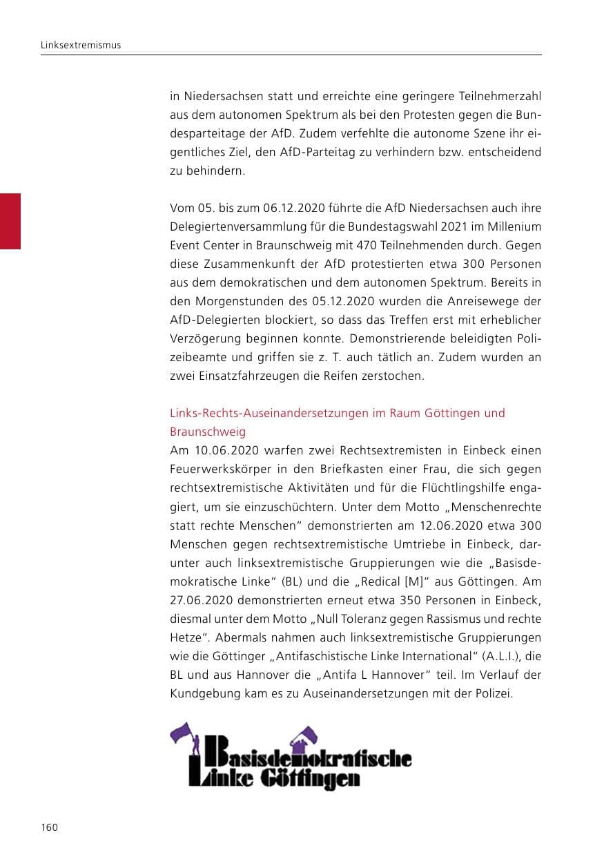Seite 162 des Verfassungsschutzbericht 2020 Niedersachsen