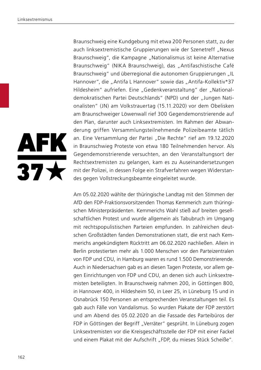 Seite 164 des Verfassungsschutzbericht 2020 Niedersachsen