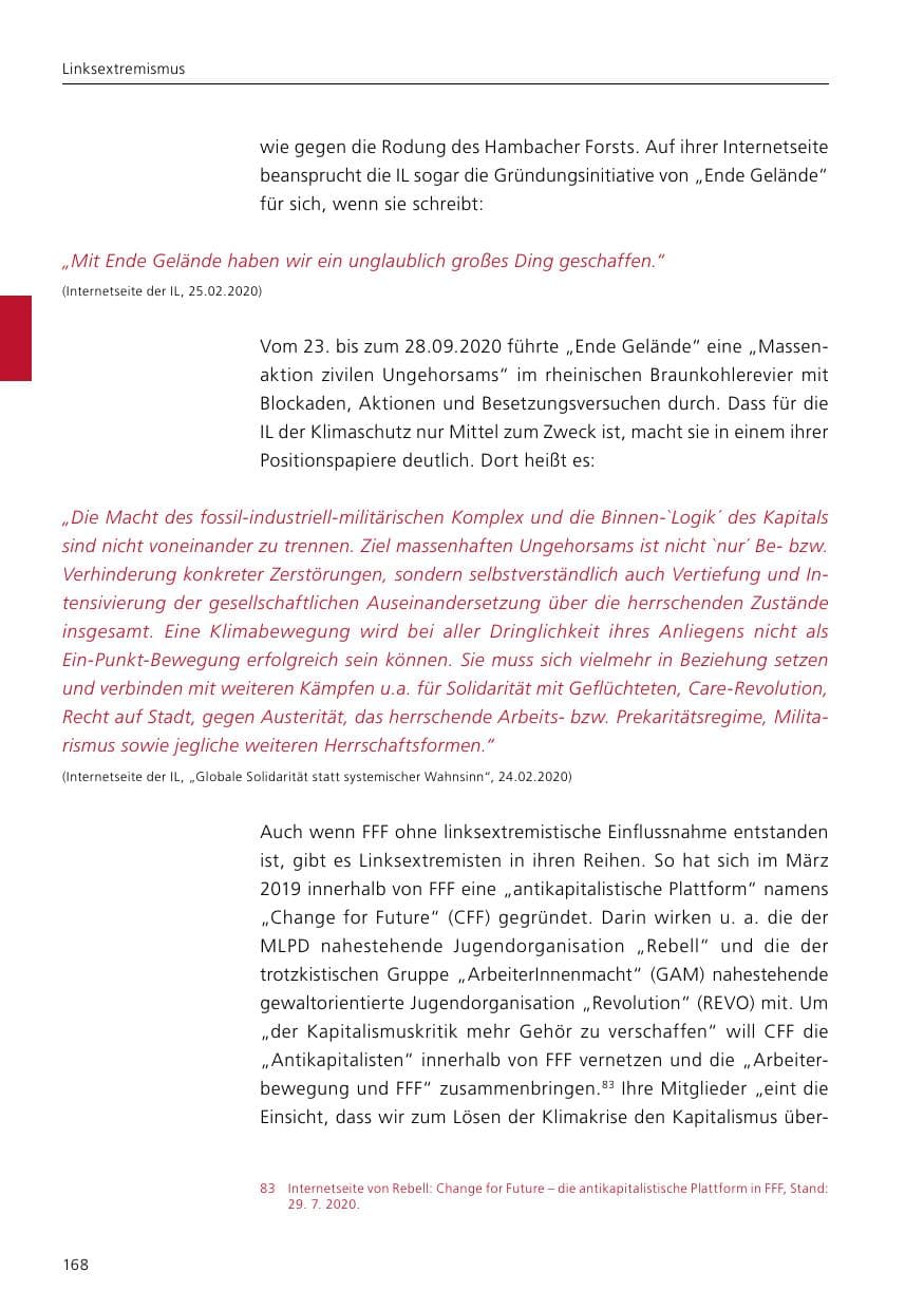 Seite 170 des Verfassungsschutzbericht 2020 Niedersachsen