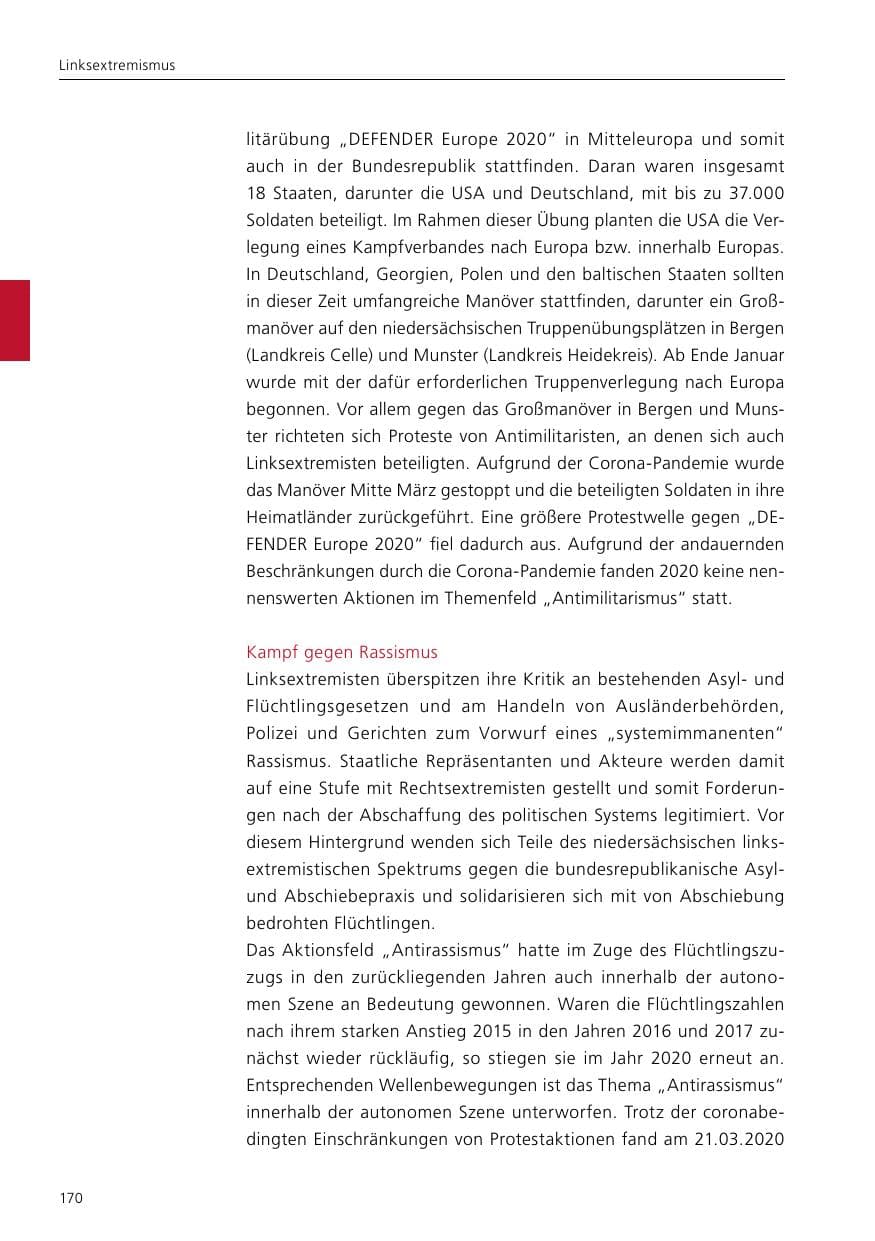 Seite 172 des Verfassungsschutzbericht 2020 Niedersachsen