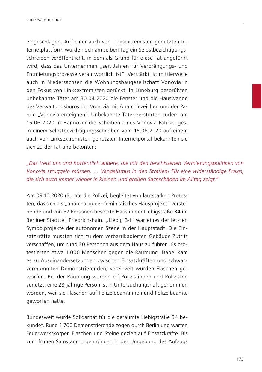 Seite 175 des Verfassungsschutzbericht 2020 Niedersachsen