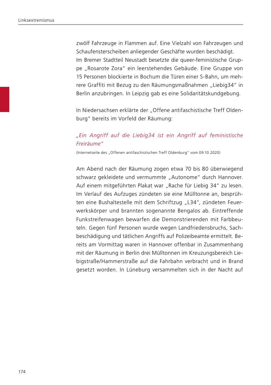 Seite 176 des Verfassungsschutzbericht 2020 Niedersachsen