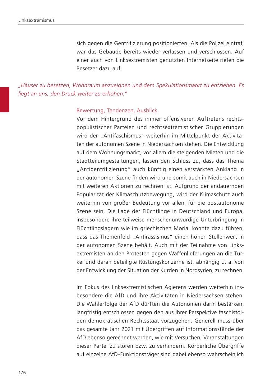 Seite 178 des Verfassungsschutzbericht 2020 Niedersachsen