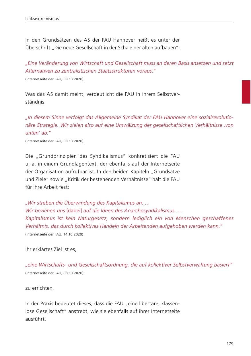 Seite 181 des Verfassungsschutzbericht 2020 Niedersachsen
