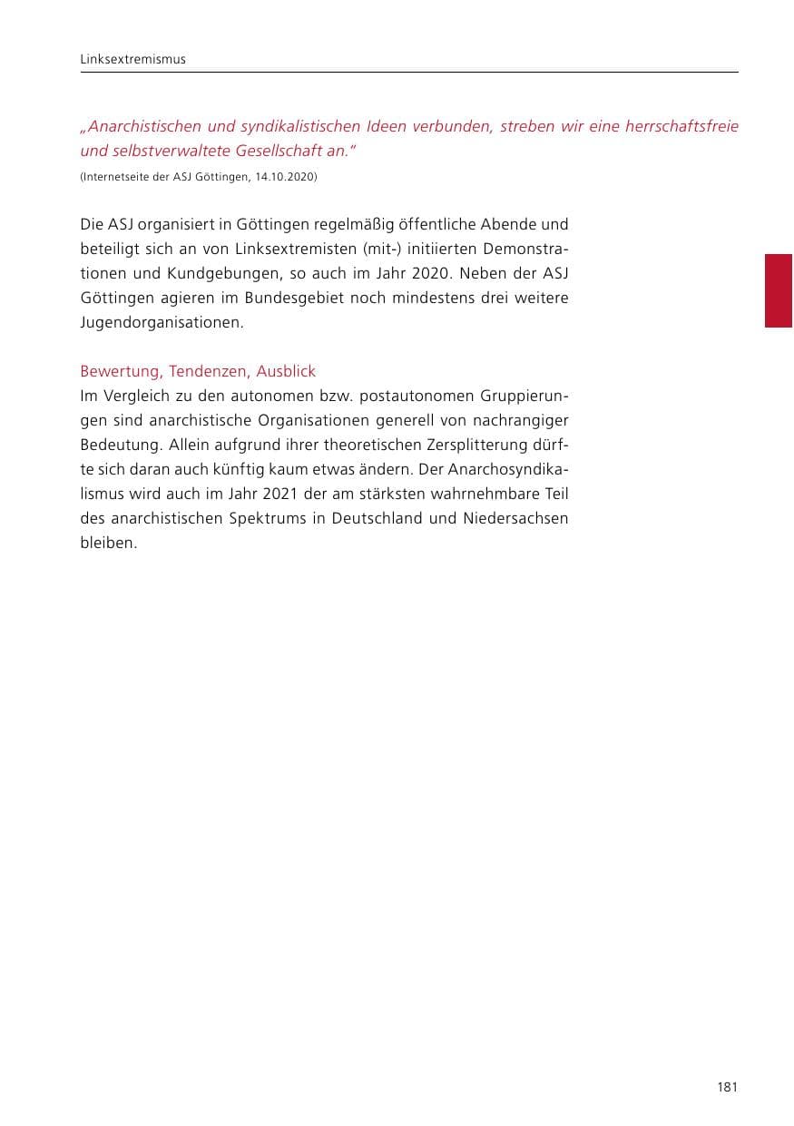 Seite 183 des Verfassungsschutzbericht 2020 Niedersachsen
