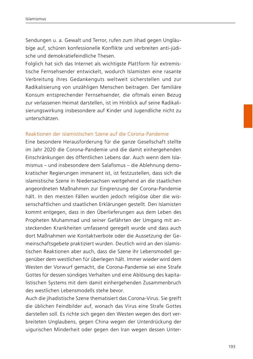 Seite 195 des Verfassungsschutzbericht 2020 Niedersachsen